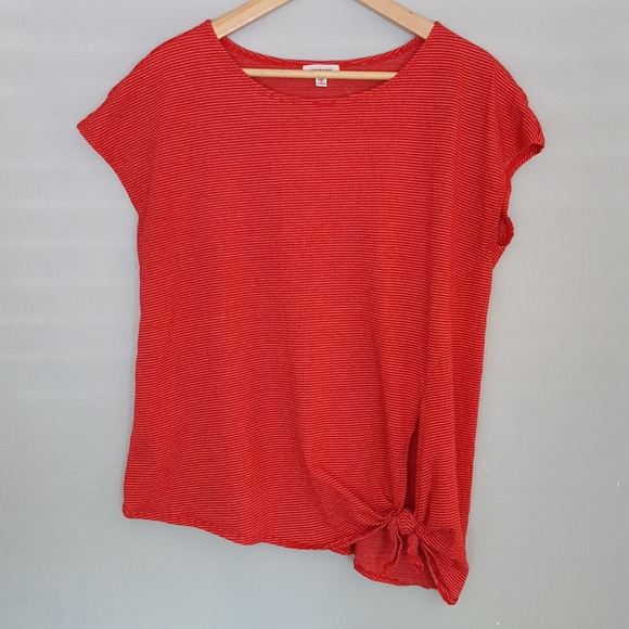 Max Studio Tops - Max Studio Tie Front Asymmetrical Top Red Stripe